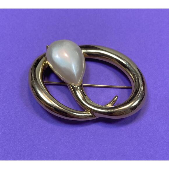 Vintage EDWIN PEARL PEP Brooch Pin Gold Tone w/ Pearl 2” x 1.75" RARE - Picture 11 of 13